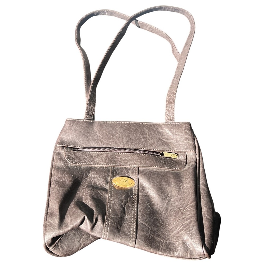 TR Bentley Women's Dark Brown Faux Leather Shoulder Bag Purse Gold Accents Zip